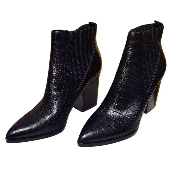 Marc Fisher MlAlva bootie black croc embossed leather block heel size 9 - Picture 5 of 10